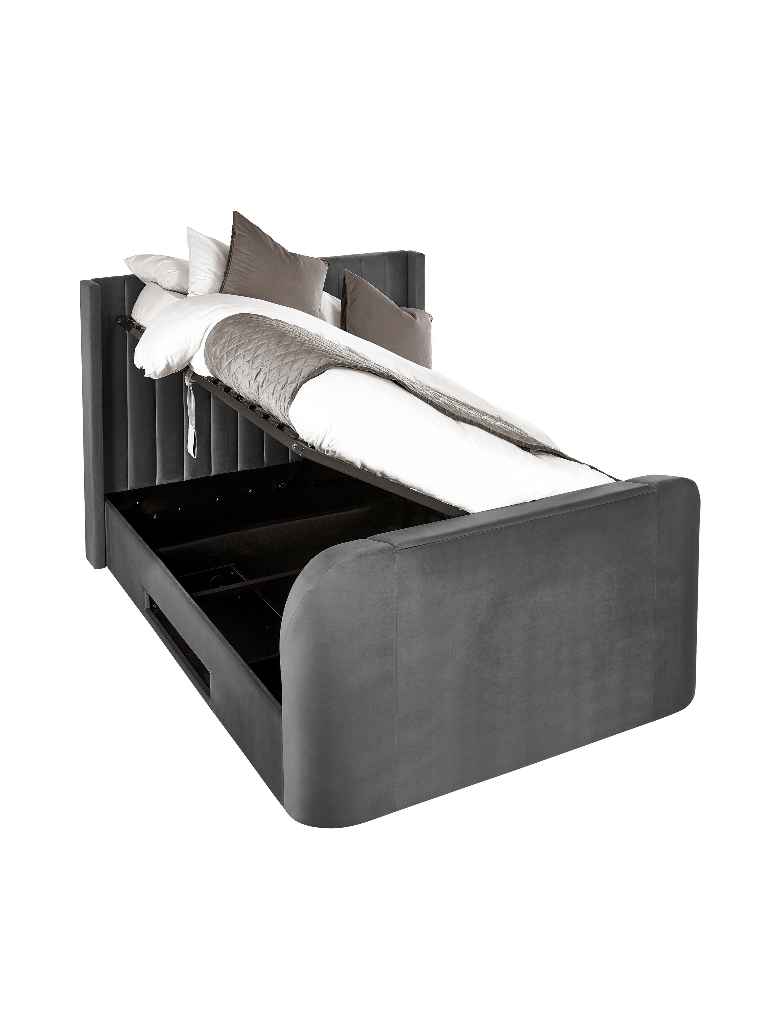 Alston Dark Grey Velvet Ottoman TV Bed King